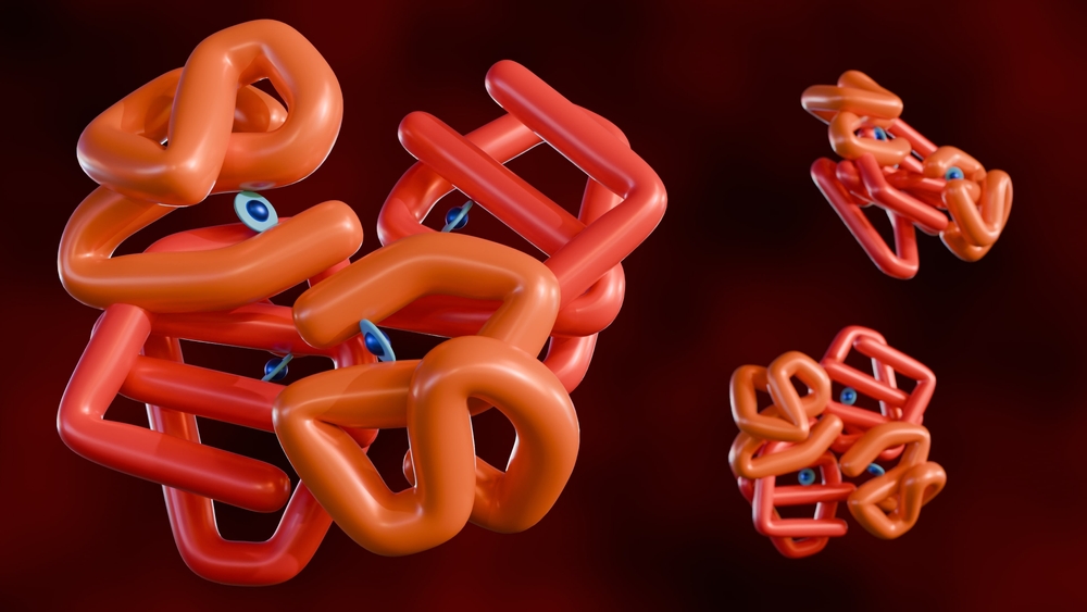 Molecular structure of a hemoglobin protein with its four subunits